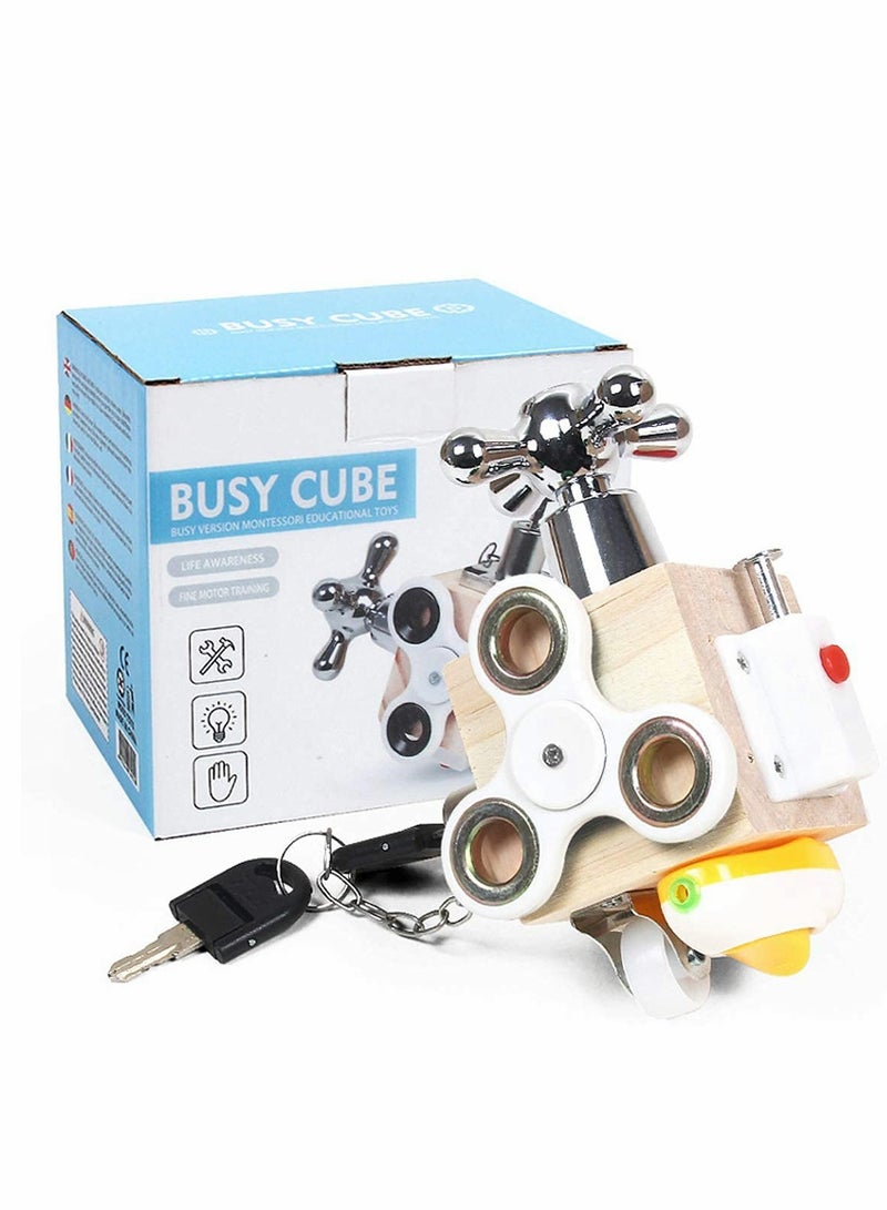 Busy Activity Cube for Travel Toddlers Kids Children Baby Busy Board Wooden Sorter Toy Montessori Toy Learning Basic Life Skills