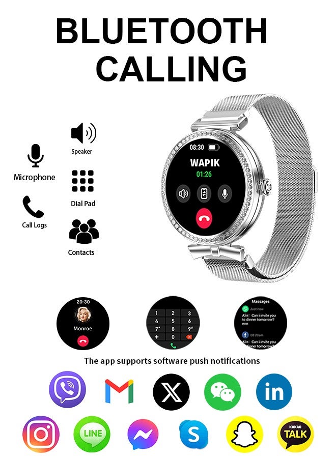 Korean Brand StellarLuxe Y3 Smart Watch for Women, Zinc Alloy Diamond Dial, Health/Sleep/Fitness Management, Bluetooth Calling, Compatible with Android & iOS, Perfect Gift