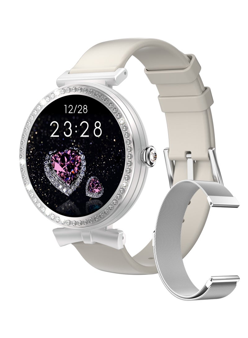 Korean Brand StellarLuxe Y3 Smart Watch for Women, Zinc Alloy Diamond Dial, Health/Sleep/Fitness Management, Bluetooth Calling, Compatible with Android & iOS, Perfect Gift