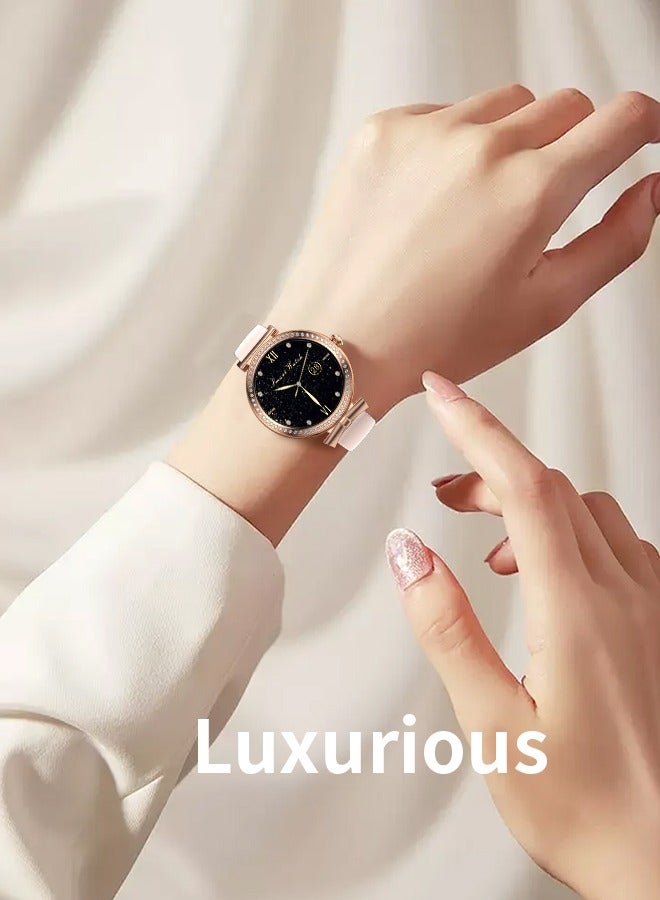 Korean Brand StellarLuxe Y3 Smart Watch for Women, Zinc Alloy Diamond Dial, Health/Sleep/Fitness Management, Bluetooth Calling, Compatible with Android & iOS, Perfect Gift