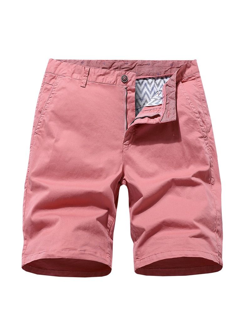 Men's Solid Color Casual Pants, Elastic Pure Cotton Shorts Pink