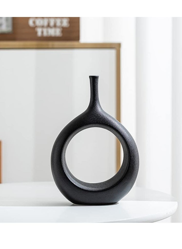 Ceramic Black Long Neck Q Vase - Large | Nordic, Boho, Modern Minimalist Design Flower Vase for Elegant Home Décor | Living Room Centerpiece | for Flower Arrangements, Gifting