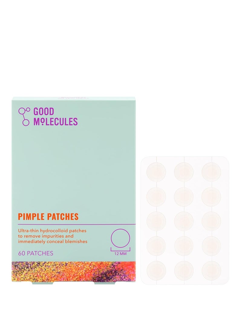 Good Molecules Pimple Patches (60 Patches) - Ultra-Thin Hydrocolloid Patches To Conceal Whiteheads, Blackheads And Blemishes, Target Ance and Impurities - Skin Care For Face With Cellulose And Pectin