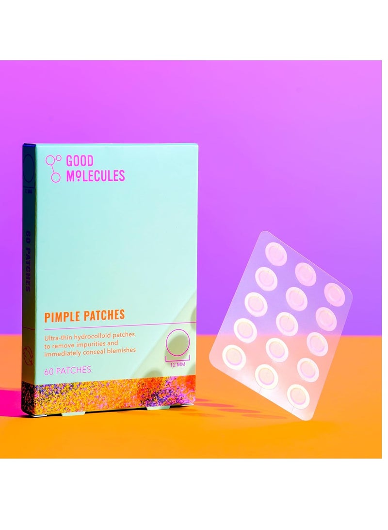 Good Molecules Pimple Patches (60 Patches) - Ultra-Thin Hydrocolloid Patches To Conceal Whiteheads, Blackheads And Blemishes, Target Ance and Impurities - Skin Care For Face With Cellulose And Pectin