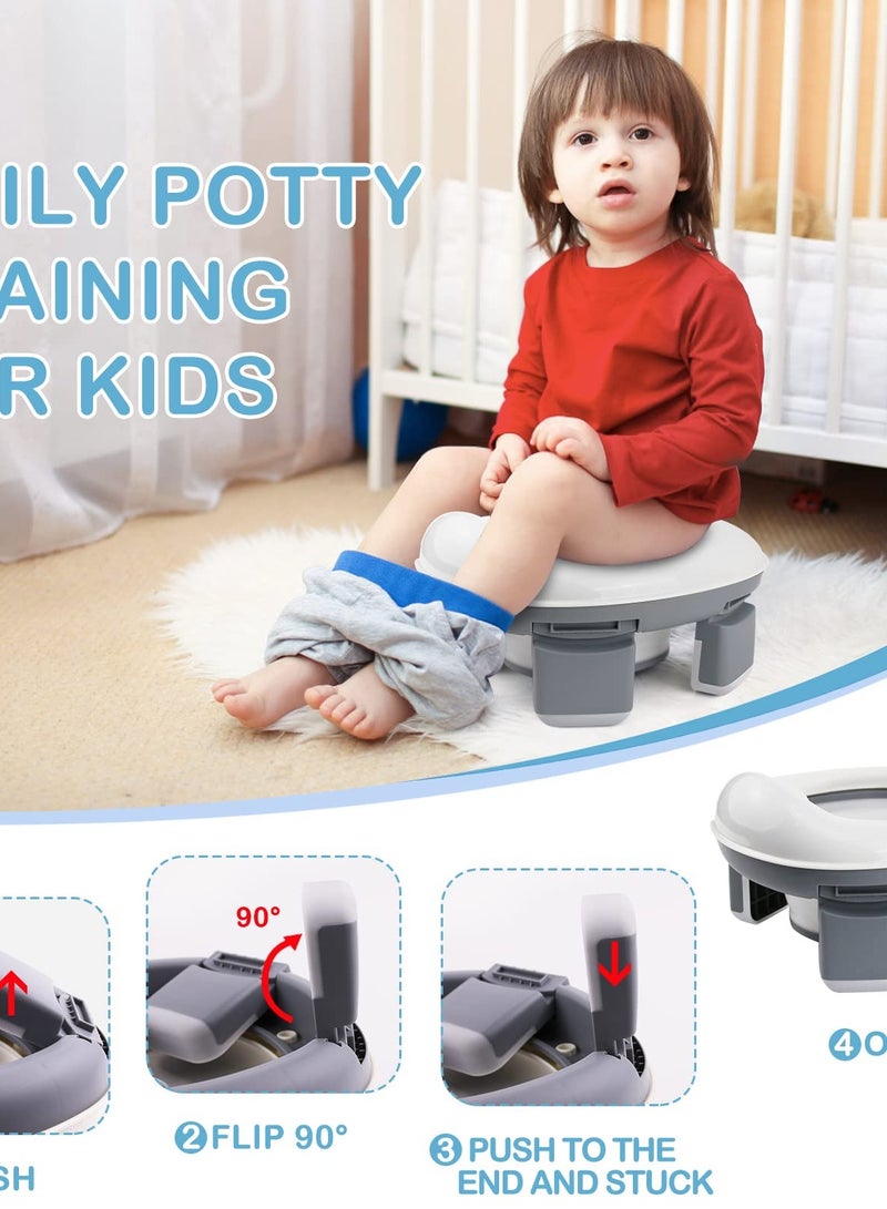 2-in-1 Portable Travel Potty, Foldable Toddler Travel Potty with Storage, Convenient Emergency Toilet for Car and Outdoor Use (Grey)