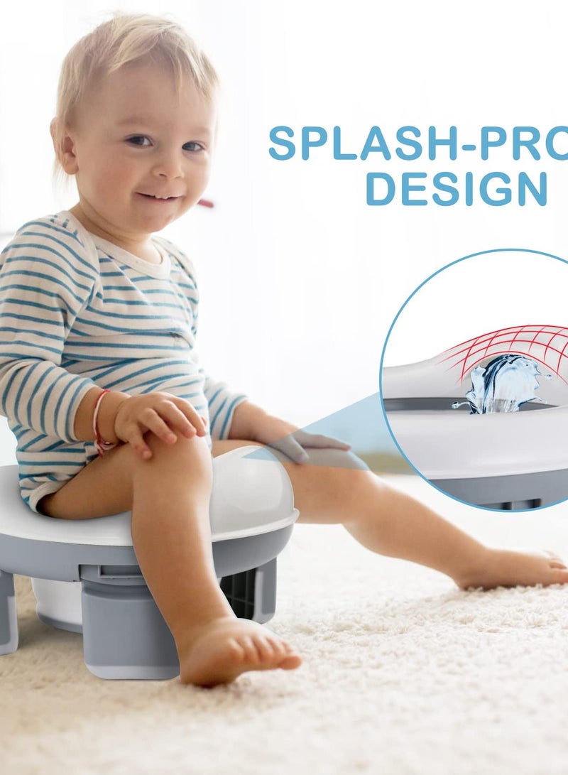 2-in-1 Portable Travel Potty, Foldable Toddler Travel Potty with Storage, Convenient Emergency Toilet for Car and Outdoor Use (Grey)