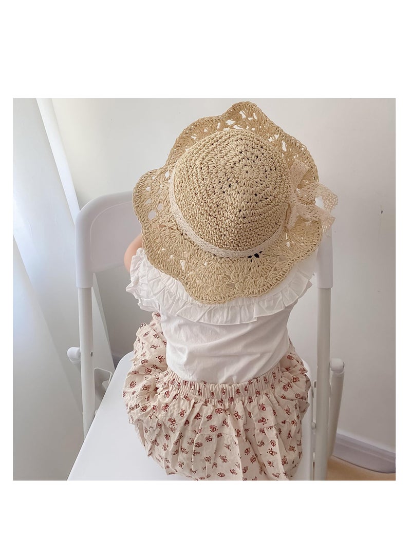Baby Sun Hat, Baby Straw Hat, Baby Girl Straw Hat, Baby Girl Sun Hat, Toddler Summer Sun Cap with Bow, Baby Beach Hat, Foldable Beach Sun Protection Hats for 2-6 Years, Beige