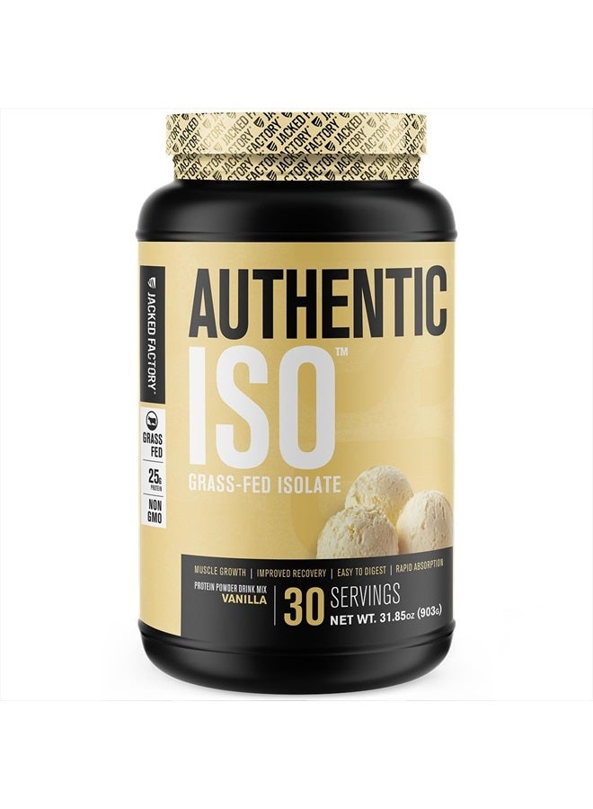 Authentic ISO Grass Fed Whey Protein Isolate Powder - Low Carb, Non-GMO Muscle Building Protein w/No Fillers, Mixes Perfectly for Post Workout Recovery, Vanilla - 2LB, 30 SV