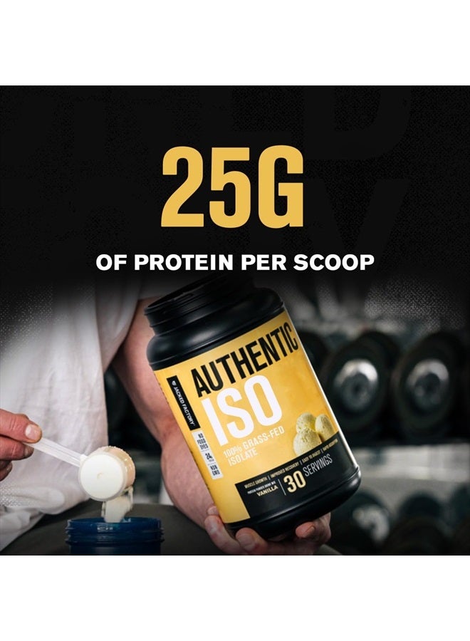Authentic ISO Grass Fed Whey Protein Isolate Powder - Low Carb, Non-GMO Muscle Building Protein w/No Fillers, Mixes Perfectly for Post Workout Recovery, Vanilla - 2LB, 30 SV