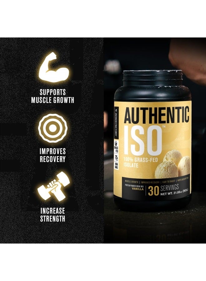 Authentic ISO Grass Fed Whey Protein Isolate Powder - Low Carb, Non-GMO Muscle Building Protein w/No Fillers, Mixes Perfectly for Post Workout Recovery, Vanilla - 2LB, 30 SV