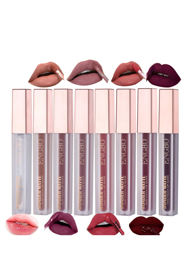 8 Colors Matte Liquid Lipstick Nude Set, Lip Glosses For Shiny & Plump Lips, Long-Lasting Waterproof Non-Stick Cup Not Fade Velvet Matte Lip Gloss Lipstick Set Gift For Women/Girl