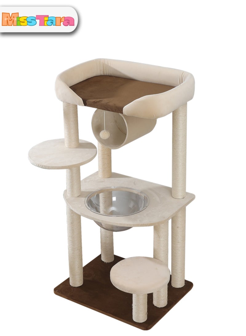 Modern Cat Tree Tower for Indoor Cats Solid Oak Cat Scratching Tree for Multiple Large Cats Manual Luxury Cat Condo, Unique High-end Design Cat Furniture Activity Centre With Big Sponge Cat Bed