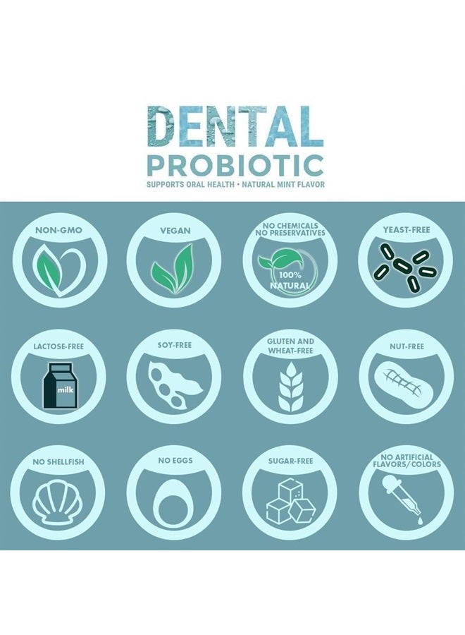 Dental Probiotic | Vegan Supplements w/BLIS K12 & M18 | Boosts Oral Health | Fights Bad Breath (Halitosis), Tooth Decay, Strep Throat | 30 Sugar-Free Chewable Tablets (Mint Flavor)