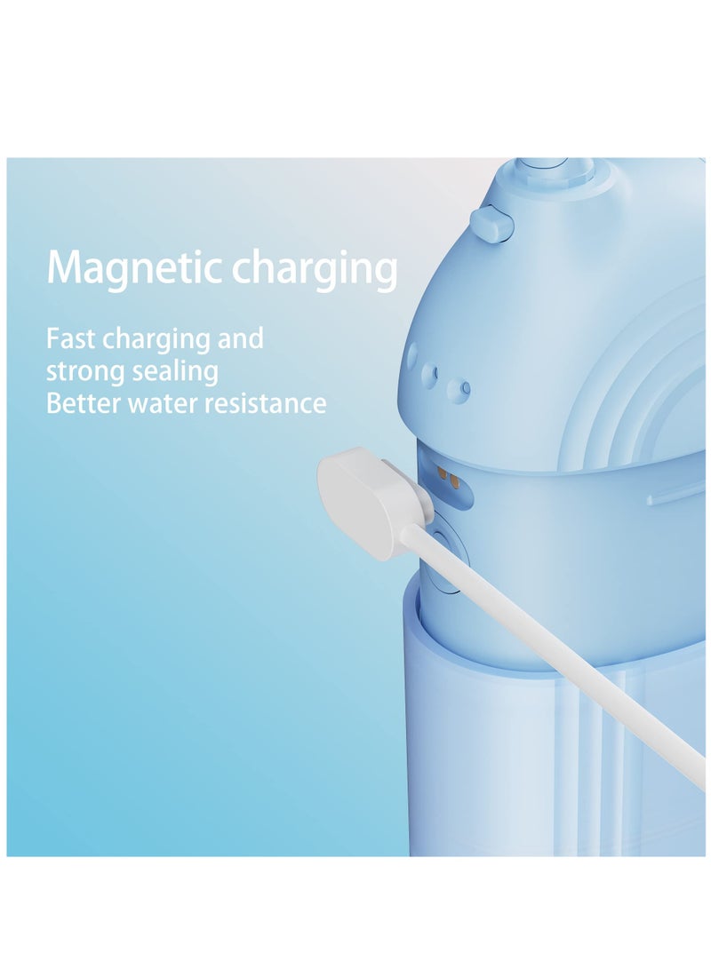 Cordless Water Flosser Portable, Dental Oral Irrigator 3 Modes & Pull-Out Type Detachable Tank, 5 Tips & 1 Water Toothbrush,  Magnetic Suction Charging, Adjustable IPX7 Waterproof, Blue Dental Oral Ir