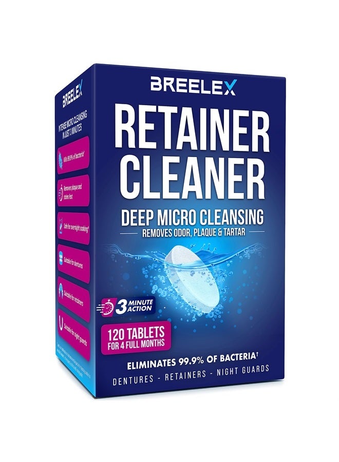 BREELEX Denture Cleaning Tablets - 120 Retainer Cleaner Tablets for Aligner, Mouth & Night Guard - FSA HSA Approved Products - Dental Cleanser for Nightguards- Fresh in 3 Minutes - 120 Tablets