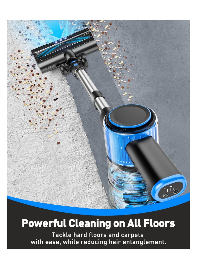 Cordless Vacuum Cleaner, 28Kpa Powerful Suction Stick Vacuum, 40Mins Runtime Detachable Battery, 3 Power Modes & LED Display, 6 in 1 Lightweight Vacuum for Hardwood Floor Carpet Pet Hair, Blue