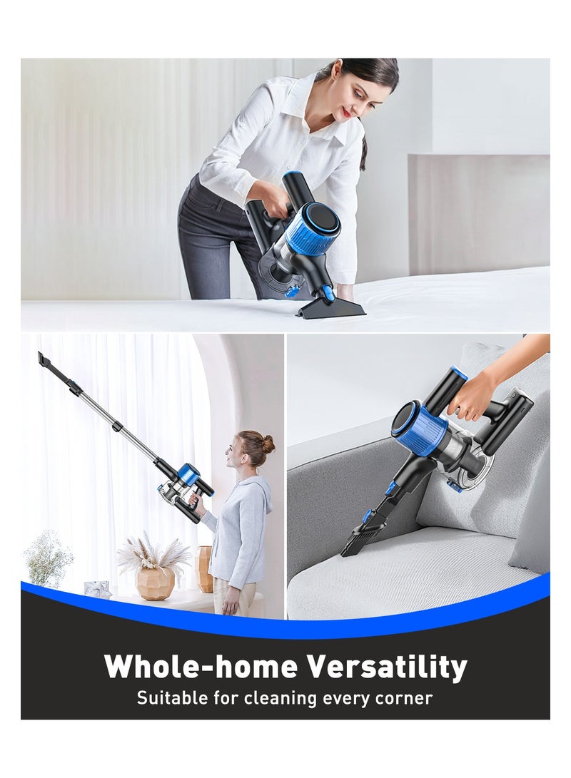 Cordless Vacuum Cleaner, 28Kpa Powerful Suction Stick Vacuum, 40Mins Runtime Detachable Battery, 3 Power Modes & LED Display, 6 in 1 Lightweight Vacuum for Hardwood Floor Carpet Pet Hair, Blue