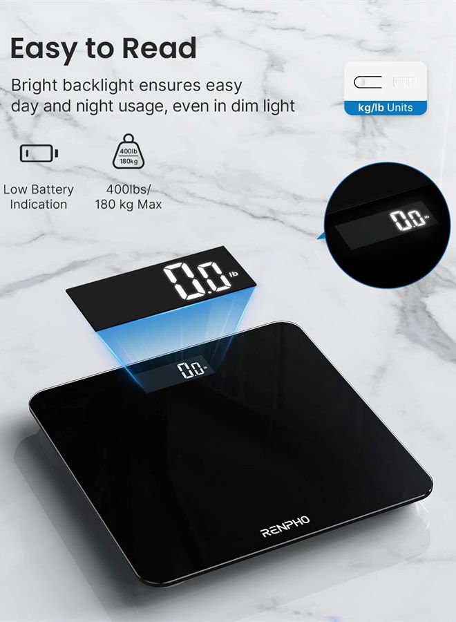 Digital Bathroom Scale, Highly Accurate With Lighted Led Display, Round Corner Design, 400 Lb, Black-core 1s