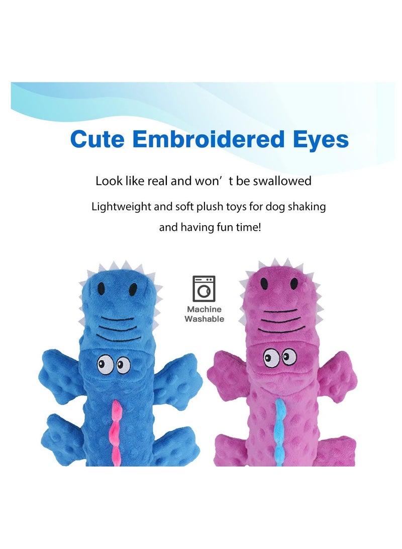 2 Pack Dog Squeaky Toys, Cute Stuffed Plush Dog Chew Toys for Puppy Teething, Durable Interactive Dog Toys for Small, Medium and Large Dogs(Blue+Purple, Crocodiles)