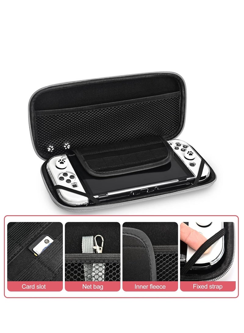 Carrying Case for Nintendo Switch & Switch OLED,Compact and Portable Storage Set with Tempered Film, Switch OLED Crystal case, Thumb Grip Accessories