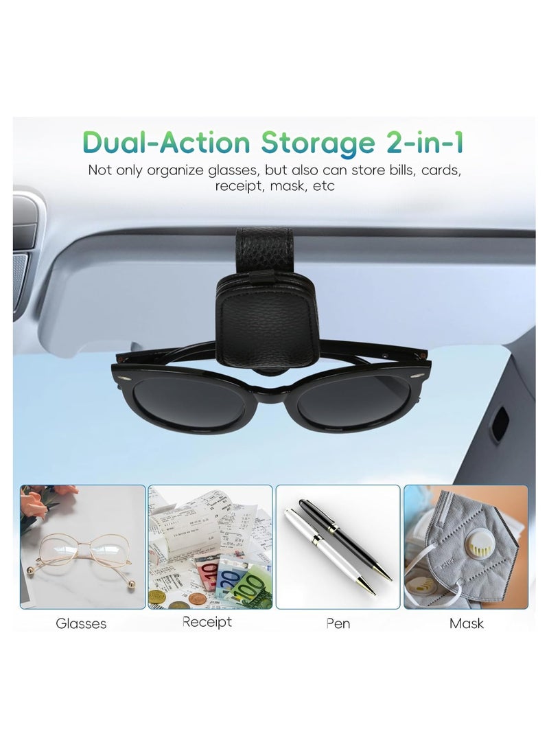 Sunglasses Holder for Car, PU Leather Sun Visor Glasses Mount Clip