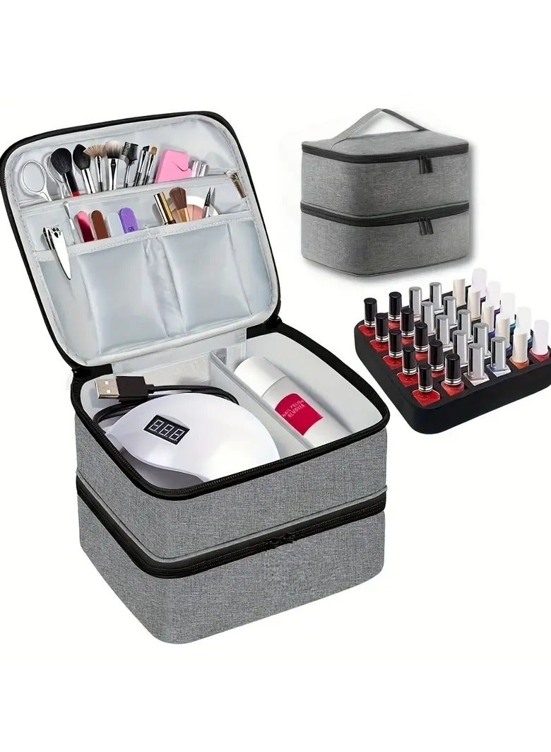 Nail Polish Carrying Case Double Layer Nail Polish Storage Bag Fits Nail Dryer Lamp And Bottles,Nail Polish Organizer Bag With Adjustable Dividers For Manicure