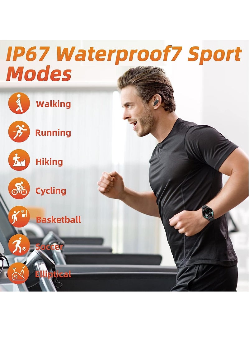 Smart Watch with Earbuds, 2 in-1 Smart Watch for iPhone Compatible, Blood Pressure Watch Pro for Men, IP X7 Waterproof Fitness Tracker MP3, Voice Recorder, Heart Rate Sleep Monitor, Long Time Standby