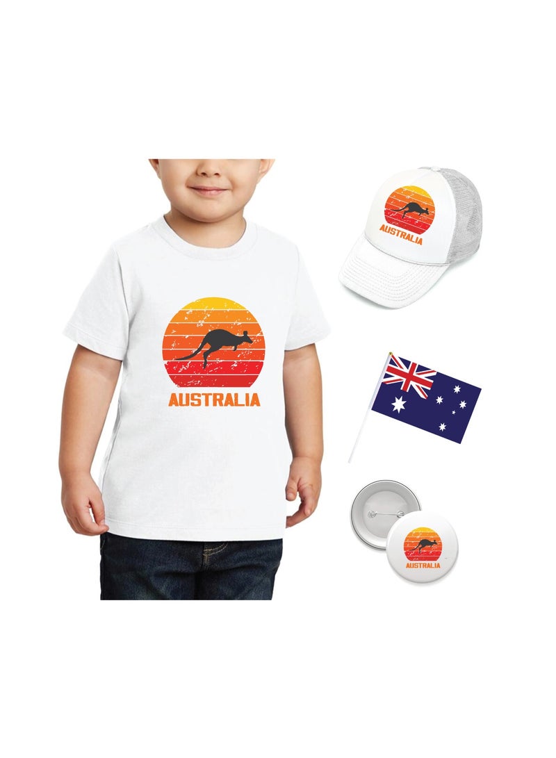 Australia Day Gift Set for Boys - T-Shirt - Cap - Badge and Flag Set - Celebrate Australia Day with this Kids Combo Pack in Style