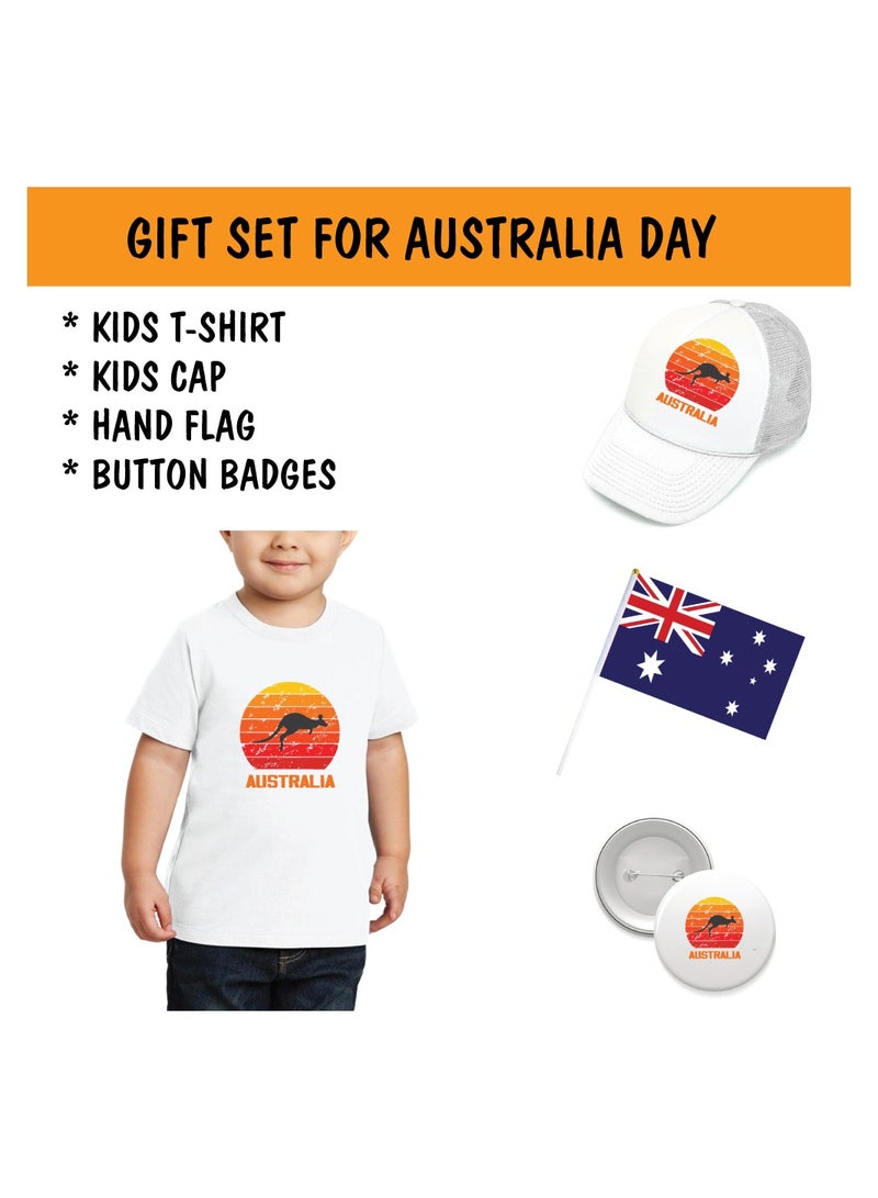 Australia Day Gift Set for Boys - T-Shirt - Cap - Badge and Flag Set - Celebrate Australia Day with this Kids Combo Pack in Style