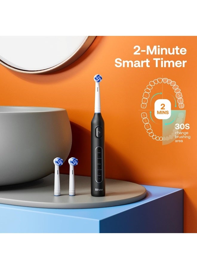 R1 Rotating Electric Toothbrush with 8 Brush Heads for Adults and Kids, 60-Day Battery Life, 5 Modes Rechargeable Power Toothbrush with 2-Minute Smart Timer, Black