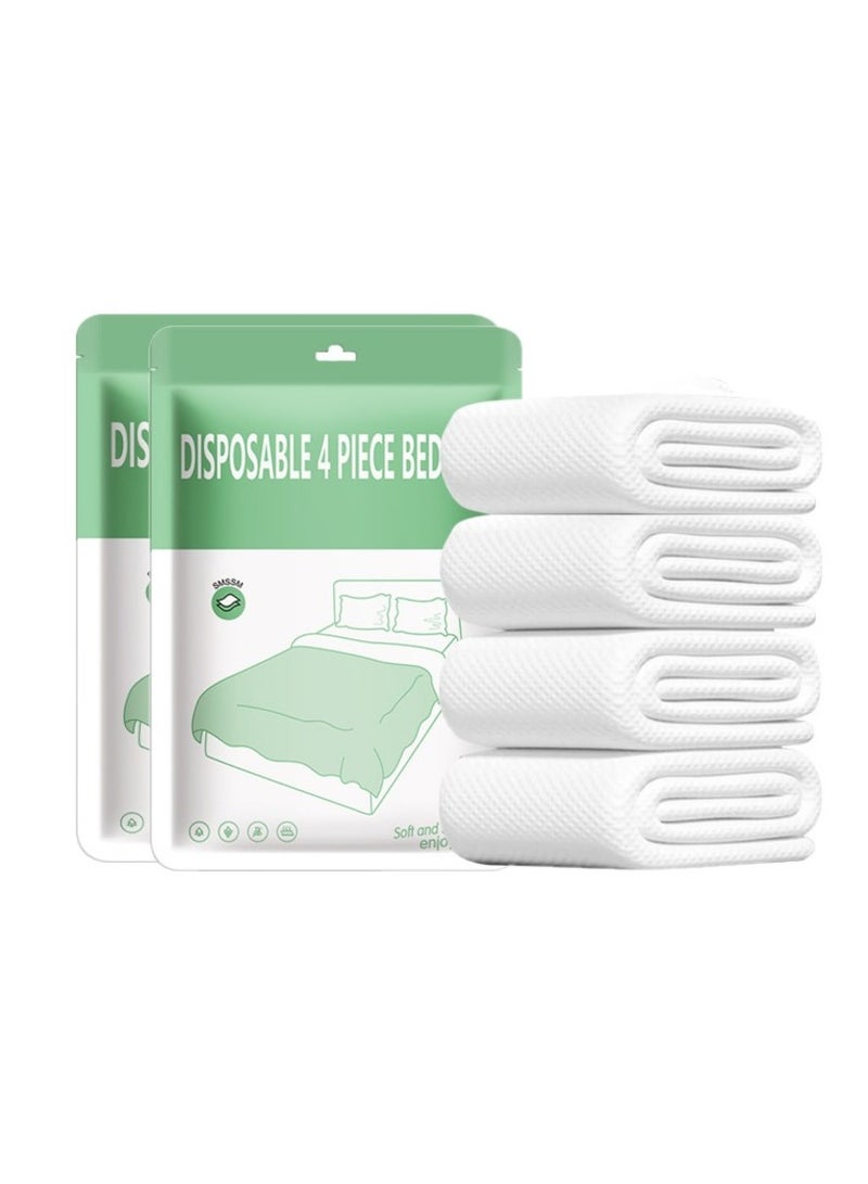 2-Packs Disposable Four-Piece Bed Sheets Set Travel Double Bedding Set