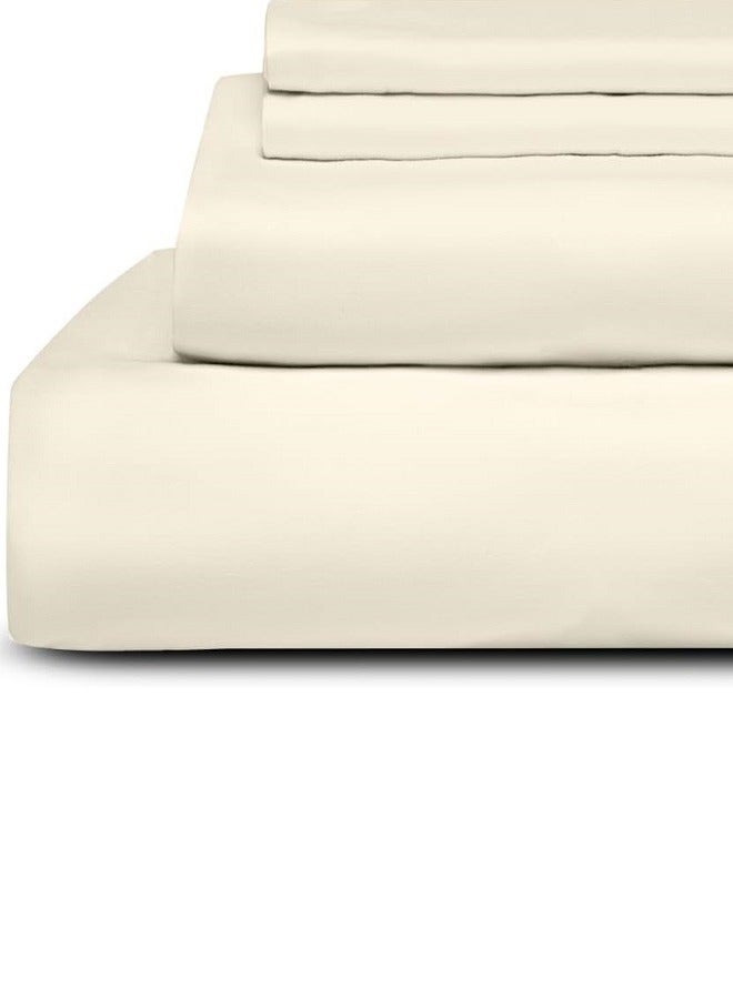 RISHAHOME 3 Piece Deep Pocketed Fitted Bedsheet Set King Size |Beige Colour|1 Fittedsheet - 200x200+30 cm, 2 Pillowcases - 50x75 cm|Non allergic Microfiber for year-around use.