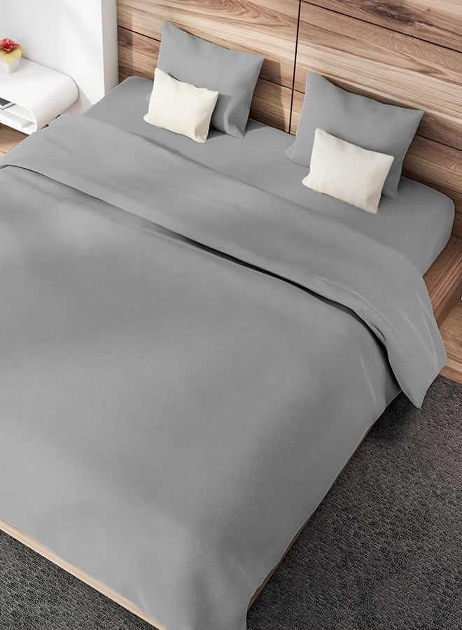 3 Piece Bedsheet Set King Size|Ash Grey Colour|1 Flat Bedsheet - 260x240 cm, 2 Pillowcases - 50x75 cm|Non allergic Microfiber for year-around use.