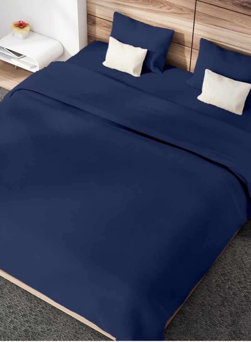 RISHAHOME 3 Piece Deep Pocketed Fitted Bedsheet Set King Size |Navy Blue Colour|1 Fittedsheet - 200x200+30 cm, 2 Pillowcases - 50x75 cm|Non allergic Microfiber for year-around use.