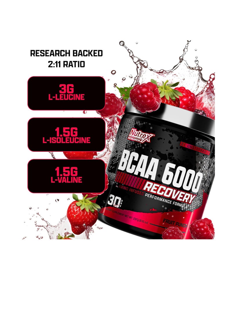 BCAA Powder 6000 Recovery Fruit Punch Flavour 30 Servings 231 g