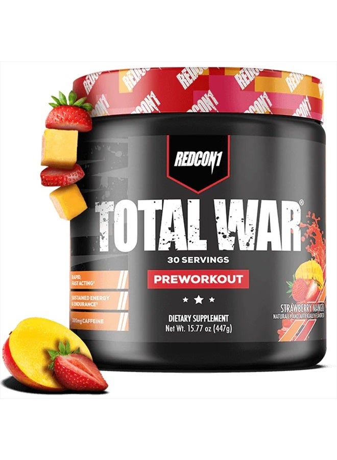 Total War Pre Workout Powder, Strawberry Mango - Beta Alanine + Citrulline Malate Keto Friendly Preworkout for Men & Women with 320mg of Caffeine - Fast Acting (30 Servings)