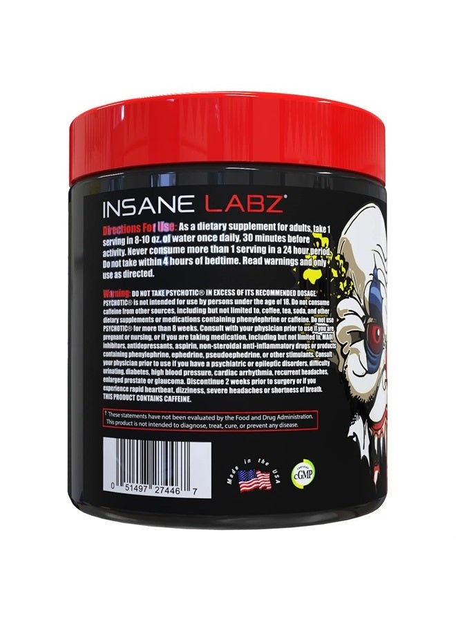 Psychotic, High Stimulant Pre Workout Powder, Extreme Lasting Energy, Focus and Endurance with Beta Alanine, Creatine Monohydrate, DMAE, 60 Srvgs