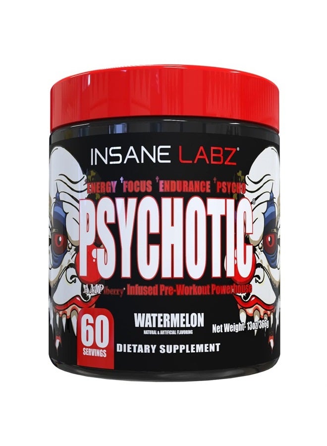 Psychotic, High Stimulant Pre Workout Powder, Extreme Lasting Energy, Focus and Endurance with Beta Alanine, Creatine Monohydrate, DMAE, 60 Srvgs