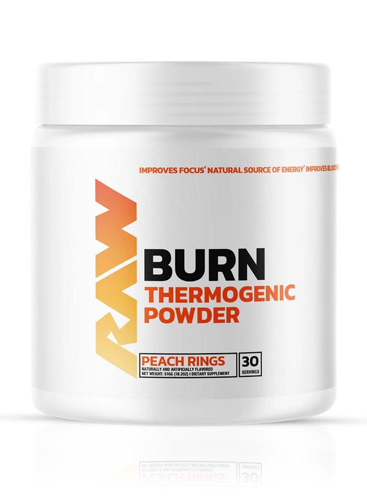 RAW Burn Thermogenic Powder - Peach Rings Flavor, 516g