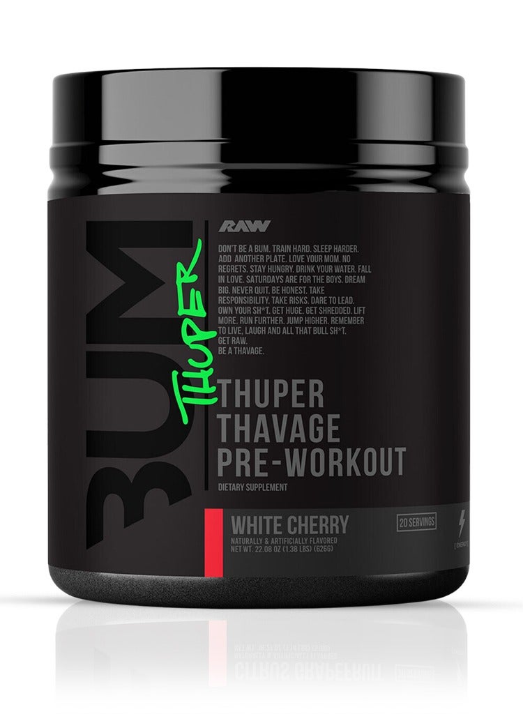 RAW Thuper Thavage Pre Workout - Champion Power for Peak Performance & Focus, Formulated by Chris Bumstead, White Cherry, 40 Servings