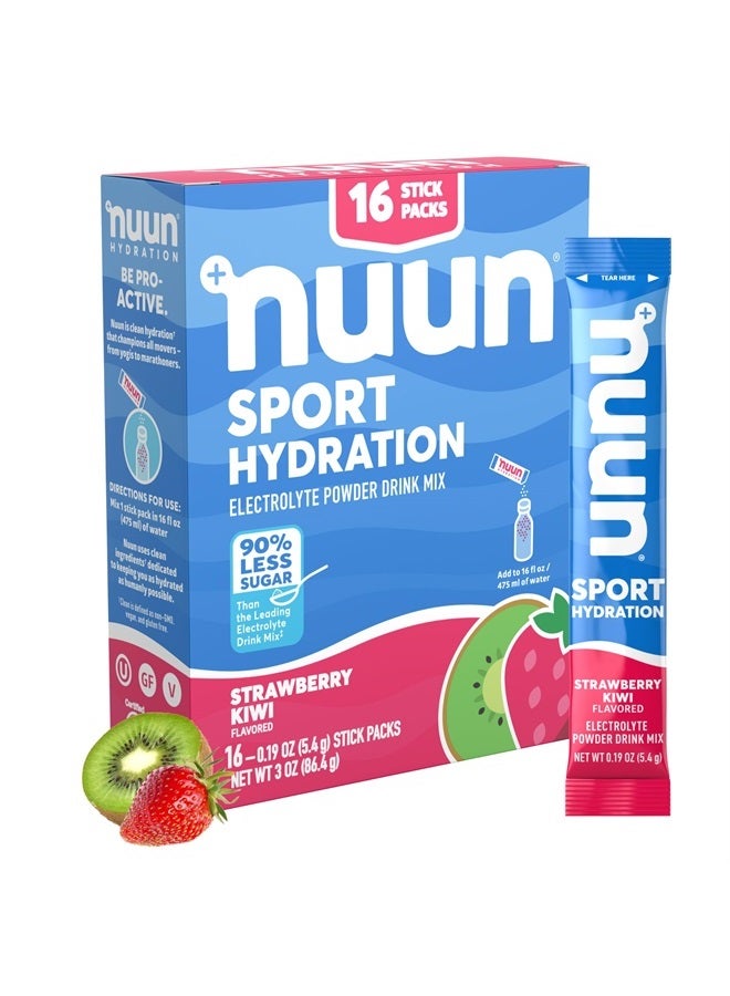 Sport Electrolyte Powder Packets - Strawberry Kiwi Flavor | 5 Essential Electrolytes for Hydration | Easy Open Drink Mix with Magnesium | 1g Sugar | Non GMO, Vegan | 16 Single Serving Sticks