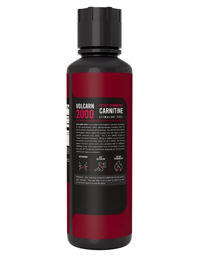 Volcarn 2000 - Advanced Fat Burning Liquid | L-Carnitine, GBEEC, Boost Energy, ATP Enhancer | Caffeine Free, No Artificial Sweeteners | 32 Servings (Candy Peach Rings)