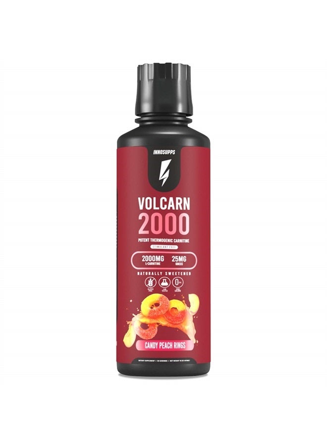 Volcarn 2000 - Advanced Fat Burning Liquid | L-Carnitine, GBEEC, Boost Energy, ATP Enhancer | Caffeine Free, No Artificial Sweeteners | 32 Servings (Candy Peach Rings)