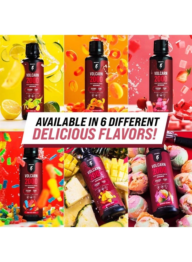 Volcarn 2000 - Advanced Fat Burning Liquid | L-Carnitine, GBEEC, Boost Energy, ATP Enhancer | Caffeine Free, No Artificial Sweeteners | 32 Servings (Candy Peach Rings)