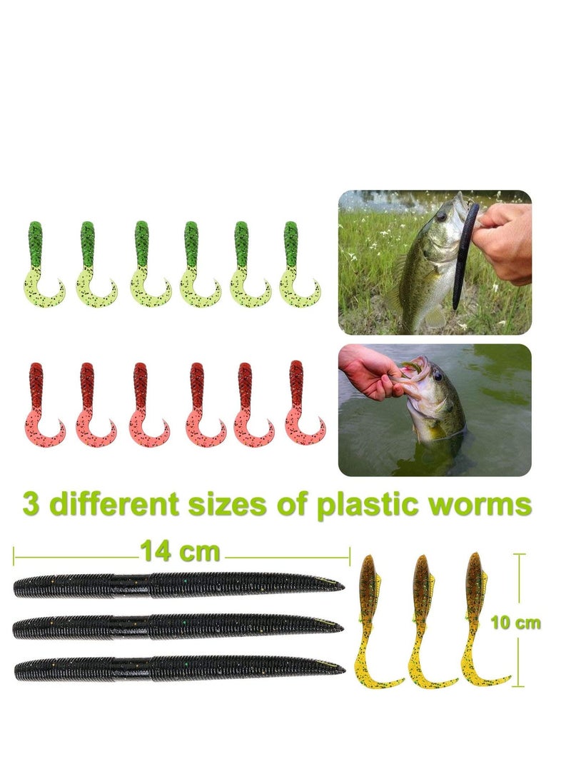 102Pcs Fishing for Freshwater Bait Tackle Kit Accessories Fishing Lures Baits Tackle Crankbaits Spinnerbaits Plastic Worms Jigs Topwater Lures Tackle Box and More Fishing Gear Lures Kit Set