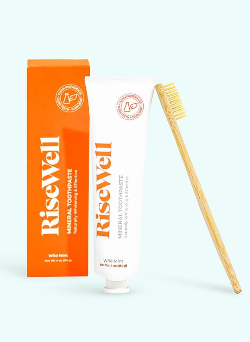 RiseWell Mineral Toothpaste - Natural Hydroxyapatite Toothpaste - Fluoride-Free, SLS-Free, Natural Remineralizing Toothpaste for Sensitive Teeth - Made by Dentists Toothpaste, Wild Mint 4 Oz