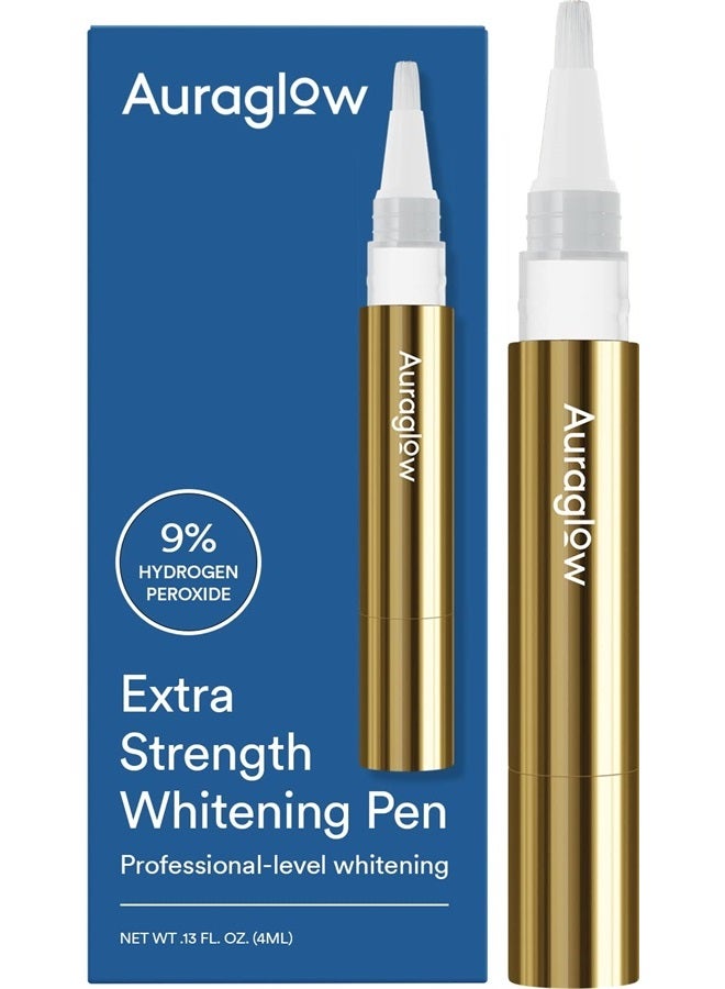 Auraglow Extra Strength Teeth Whitening Pen, 9% Hydrogen Peroxide, 40+ Whitening Treatments, Whitens Teeth Fast, No Sensitivity, 4mL