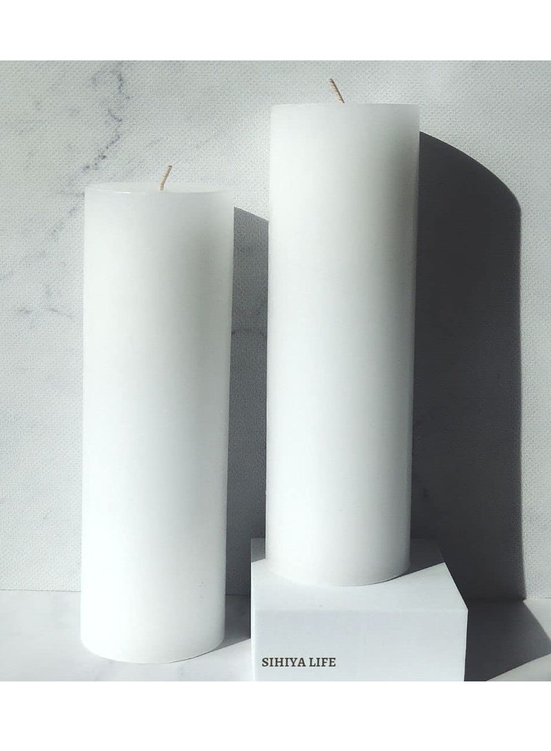 Set of 2 White Pillar Candles| 3 x 9 inch | Unscented & Dripless Candles for Decor, Events, Restaurants | Natural Wax with Cotton Wicks | 135 hrs/candle Burn Time