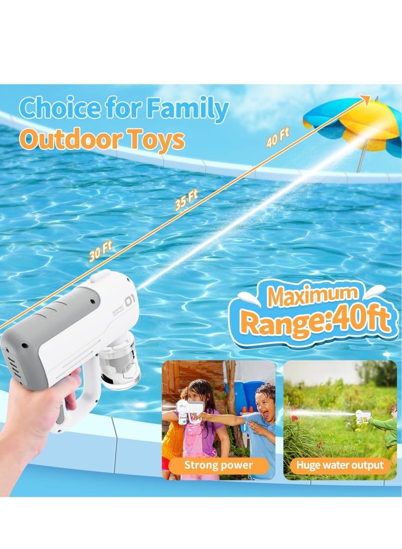 Electric Water Gun Toy - Shoots Up to 40 Feet, for Kids & Adults, Ideal for Summer Pool Parties & Beach Games (White)