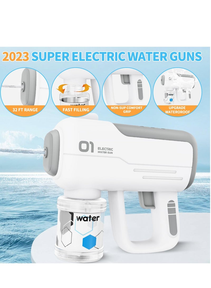Electric Water Gun Toy - Shoots Up to 40 Feet, for Kids & Adults, Ideal for Summer Pool Parties & Beach Games (White)